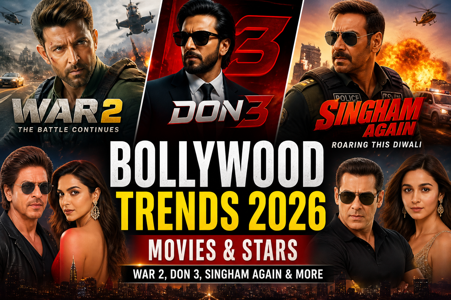 Bollywood Trends 2026: Movies & Stars-War 2, Don 3, Singham Again & More